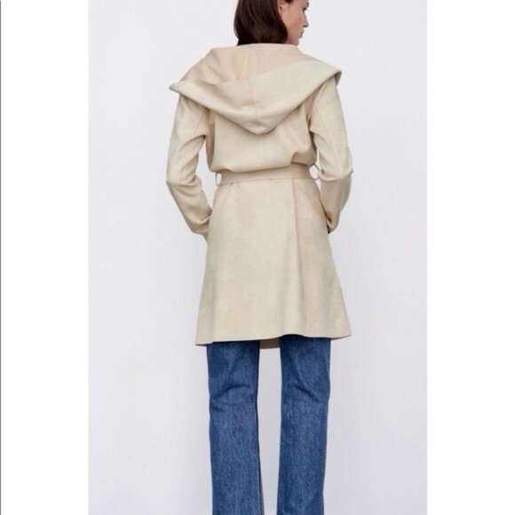 Zara Belted Soft Hooded Longline Coat Jacket Ecru scandi minimalist soft XS - Picture 2 of 16